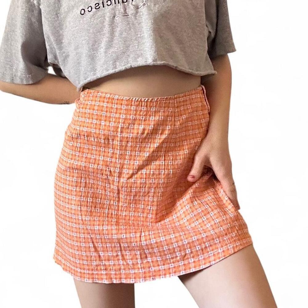 Vintage orange and white plaid mini skirt